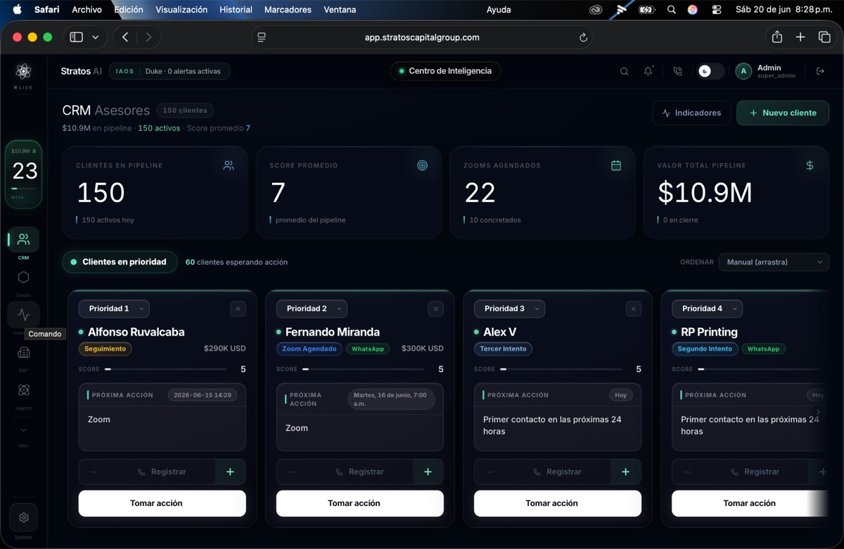 Stratos AI: bandeja unificada de gestión comercial y prioridades